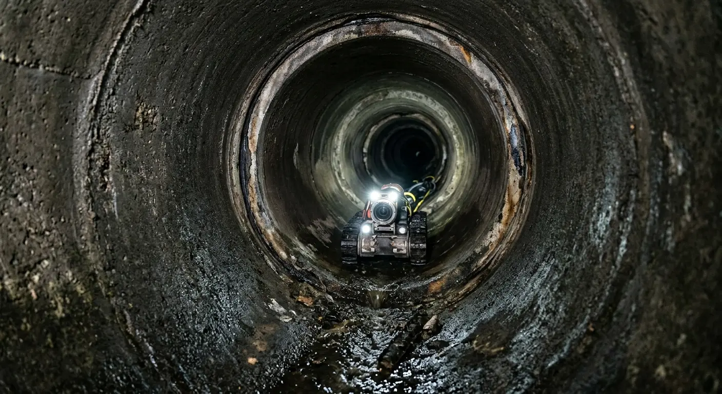 Robotic sewer camera inspecting pipe interior for Sewer Line Repair in Coal