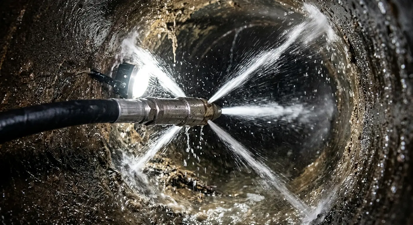 High-pressure hydro jetting nozzle cleaning sewer pipe for Emergency Drain Service in Coal